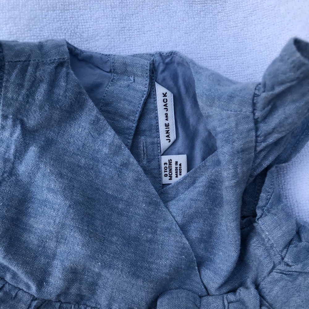 Janie and Jack Linen Blue Shirt and Short Set 0-3 - Picture 5 of 6